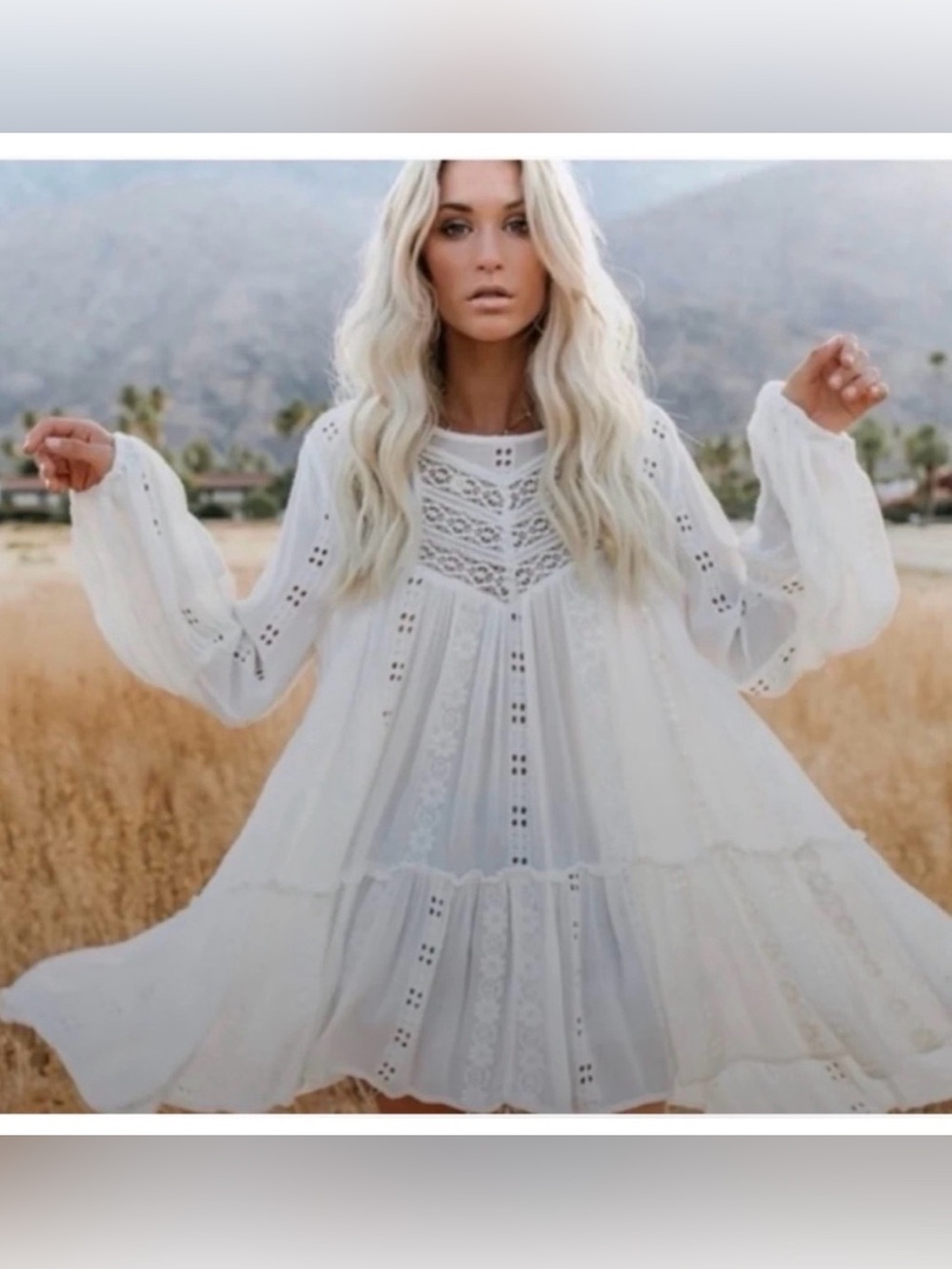 Free People Kiss Kiss Lace Tunic Dress Ivory Ivory Medium Boho Flowy